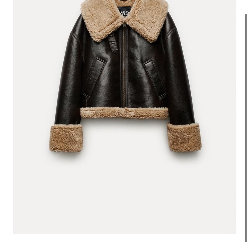 Zara Black and Tan Teddy Jacket with Plush Collar